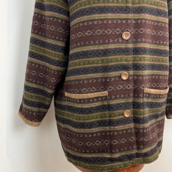 Vintage Marie Claire Women's Large Wool Blend Cardigan Sweater Shacket Fair Isle - Picture 4 of 14